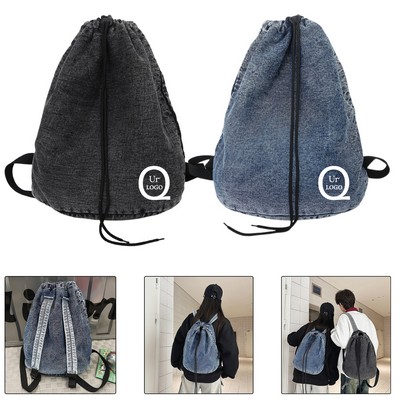 Vintage Washed Drawstring Denim Backpack