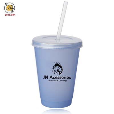 16 oz. Plastic Stadium Cups with Lid and Straw