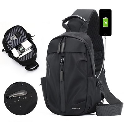 Sling Crossbody Backpack With USB Charger Chest Bag