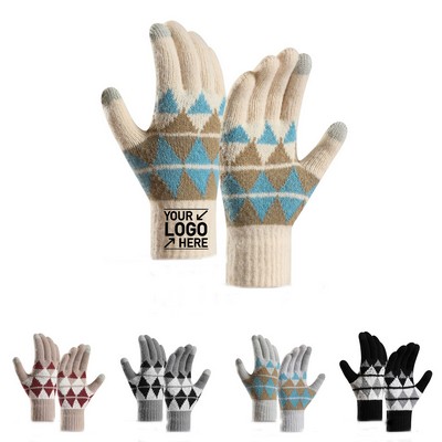 Knit Fleece-Lined Thickened Cold-Resistant Touchscreen Cycling Split-Finger Thermal Gloves