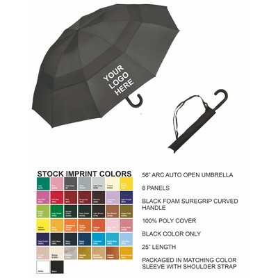 56" Arc Auto Open, Manual Close Folding Vented Umbrella With Case