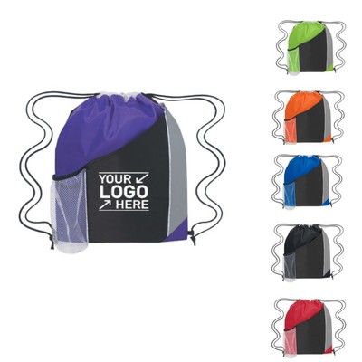 210D Polyester Drawstring Backpack w/ Mesh Pocket