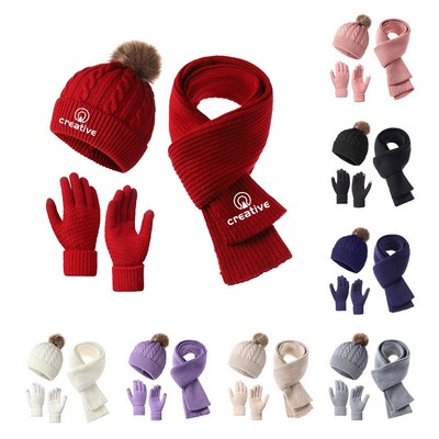 3 Piece Knit Hat Set For Women