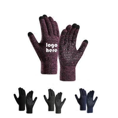 Fleece-Lined Thickened Printed Non-Slip Thermal Knit Touchscreen Gloves