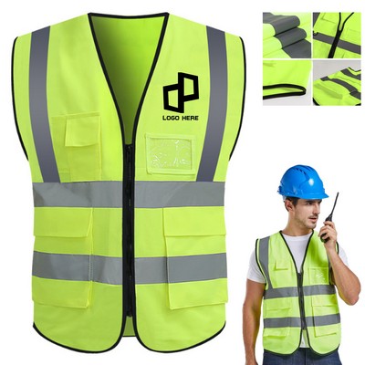 Reflective Safety Vest W/ Pockets And Zipper