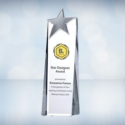 8 1/4" Color Imprinted Metal Star Tower Optical Crystal Award