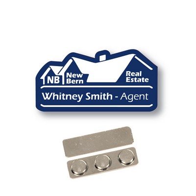 Name Badge -Custom Shape-Navy Blue Plastic Laser Etches To White