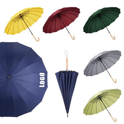 42" Stick Umbrella Auto Open Solid Color Classic Wood Handle
