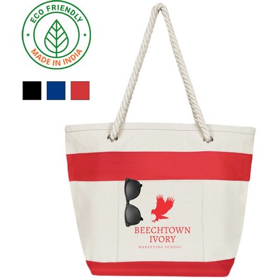 Heavy Duty Nautical 16 oz Canvas Tote Bag | Beach Everyday Travel Red (18x13x7)