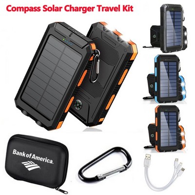 Portable 10000mAh Waterproof Solar Power Bank Travel Kit with Cable