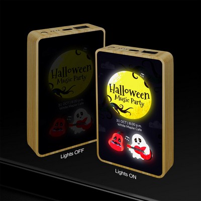 5000mAh Eco-Friendly Bamboo Power Bank (Full-Color Light Up Logo)