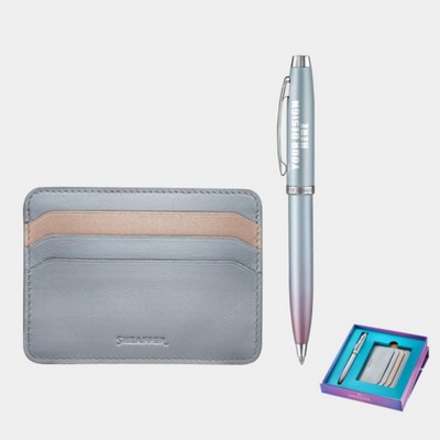 SHEAFFER® Executive Gift Set 9376 Pearlised Gradient Ballpoint Pen w/ Leather Card Holder