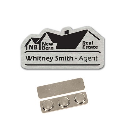 Name Badge- Custom Shape-Brushed Silver Plastic Etches To Black
