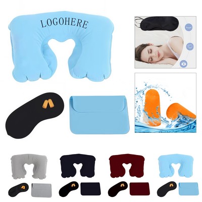Inflatable U-Shaped Neck Pillow Travel Set