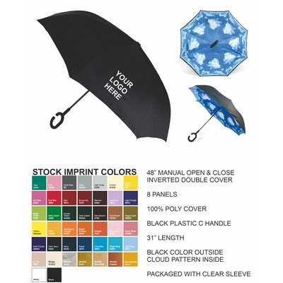 Double Layer Inverted Umbrella - 48" Arc - Manual Open, cloud pattern