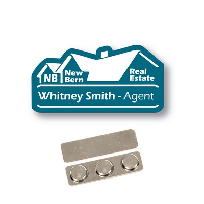 Name Badge -Custom Shape-Blue Teal Plastic-Laser Etch To White