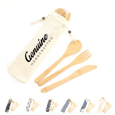 Eco-Friendly Bamboo Cutlery Set with Travel Pouch