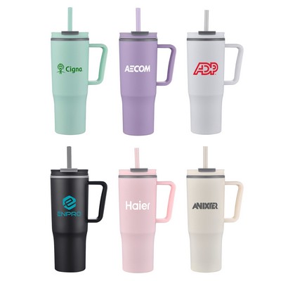 30 Oz. Double Wall Mug w/Handle and Straw