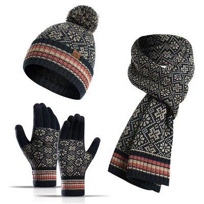 Cozy Winter Knit Scarf, Gloves, and Beanie Set