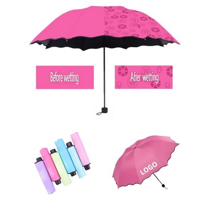 Triple-Fold Sun Umbrella With Water-Activated Color-Changing & UV Protection