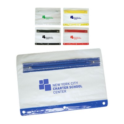 Union Printed - Frosted Pencil Case with 3-Ring Binder Holes - One Color Logo