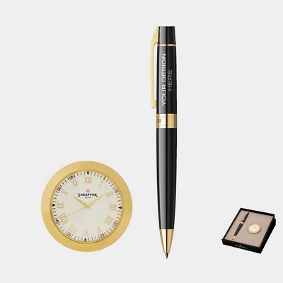 SHEAFFER® Executive Gift Set Glossy Black Gold Trim 300 Ballpoint Pen with Table Clock