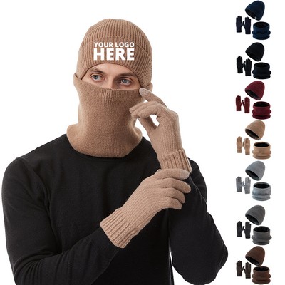 Knit Beanie Hat Scarf Gloves Set