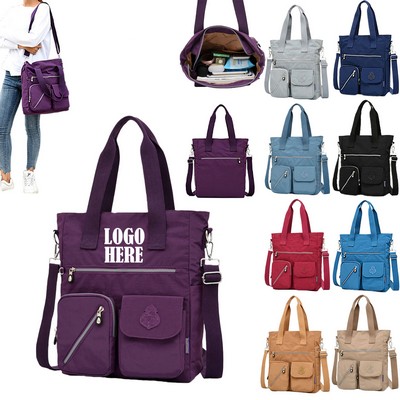 Womens Nylon Zippered Shoulder Tote Bag