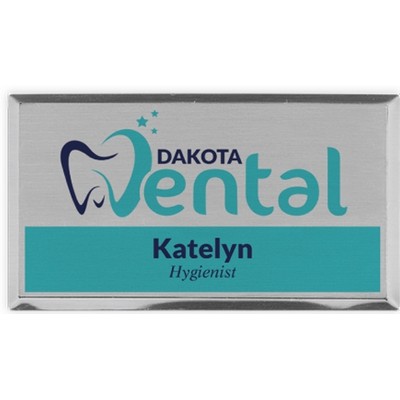 Full Color Silver Metallic Rectangle Name Badges (1"x3")