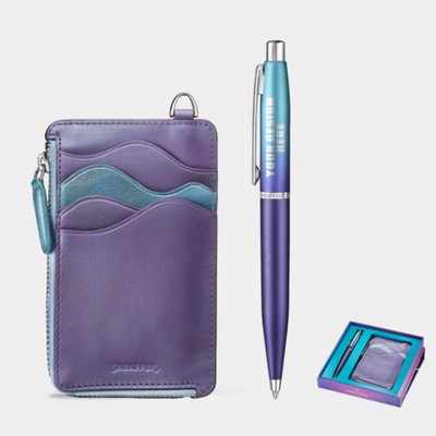 SHEAFFER® Executive Gift Set VFM Blue and Purple Pearlised Gradient Ballpoint Pen Leather Card Case