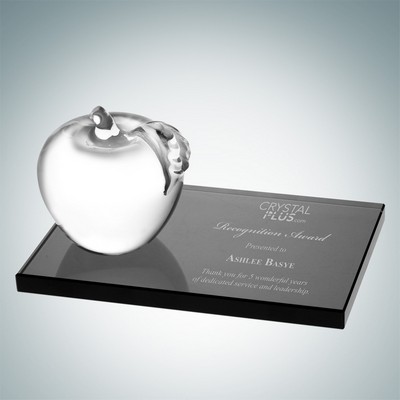 Glass Apple Award w/ Black Smoke Glass Base