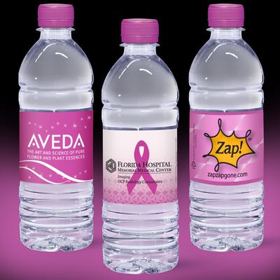 16.9 Oz. Custom Label Spring Water w/Fuchsia Pink Flat Cap - Clear Bottle