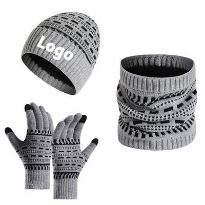 Winter Knit Beanie Scarf Gloves Set