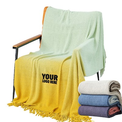 Gradient Color Winter Knitted Shawl Blanket (51" × 71")