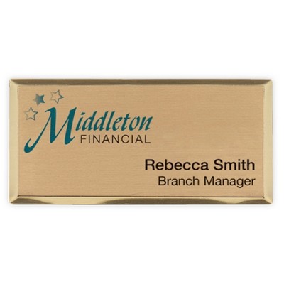Full Color Gold Metallic Rectangle Name Badges (2"x3½")