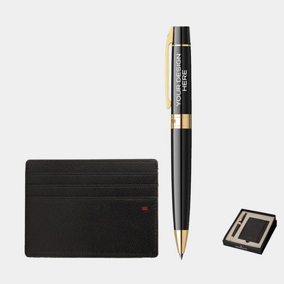 SHEAFFER® Executive Gift Set Glossy Black Gold Trim 300 Ballpoint Pen with Credit Card Holder
