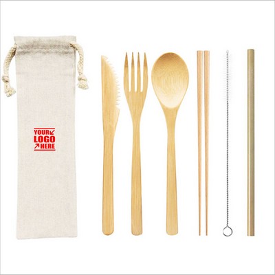 6 Piece Bamboo Utensils Kit w/Pouch