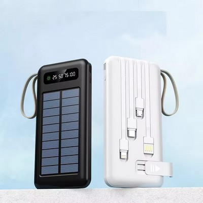 Mini Portable Kering Solar Power Bank Charger with 4 Built-in Cable 20000mah