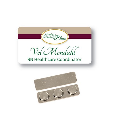 Name Badge - White Metal, 3X1.5 Inches. Full Color