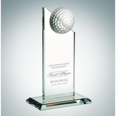 Golf Pinnacle Optical Crystal Award w/ Slant Edge Base (Small)