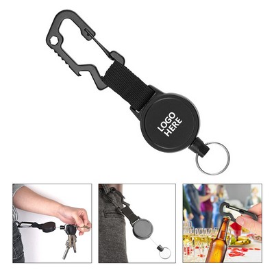 Round Carabiner Badge Reel with Keyring for Outdoor Use