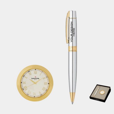 SHEAFFER® Executive Gift Set Bright Chrome 300 Ballpoint Pen with Table Clock